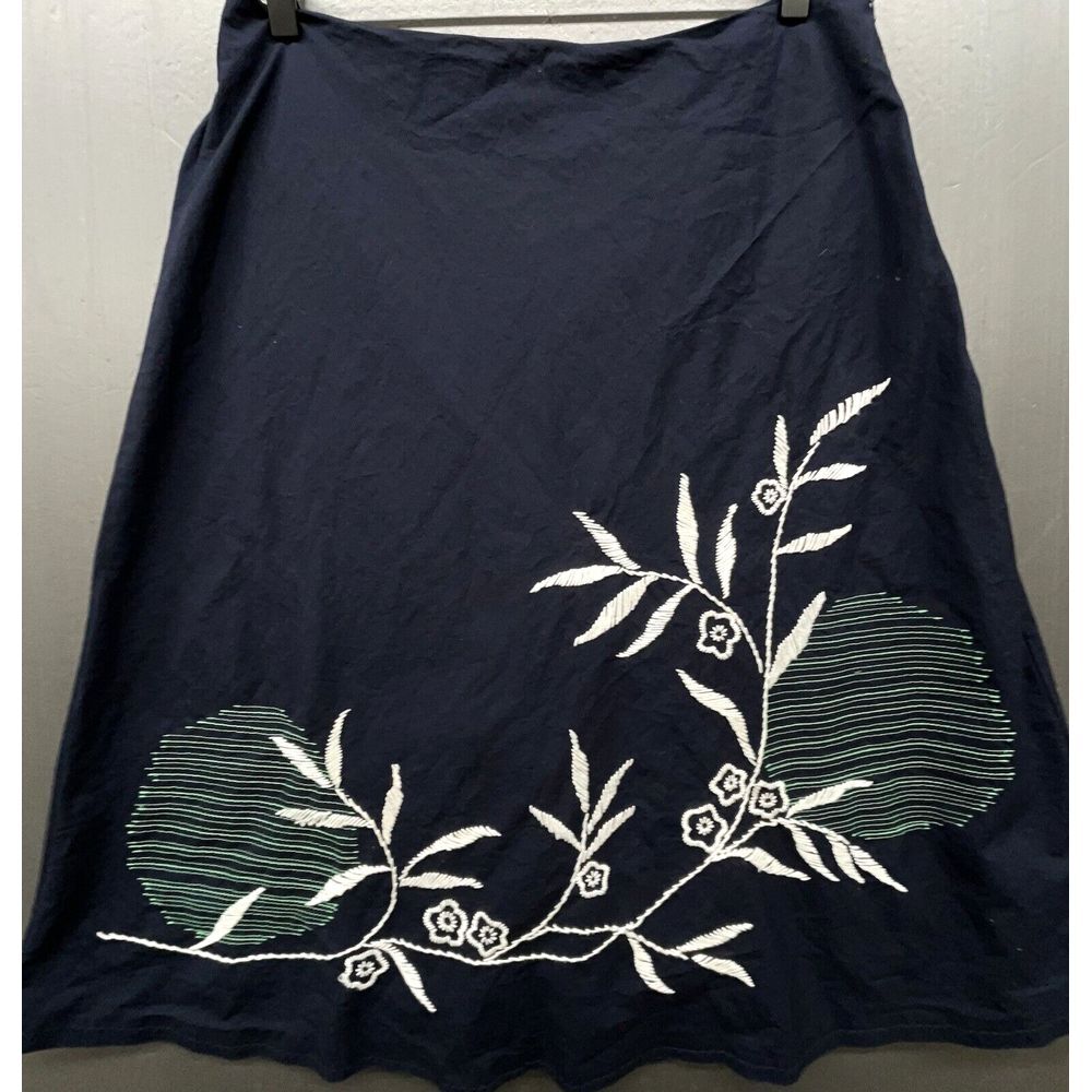 Talbots Skirt 10 Blue Midi A-Line Embroidered‎ 100% Cotton Lined Casual Career